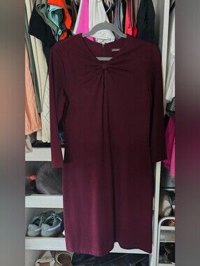 J. McLaughlin Deep Wine Long-Sleeve Twist-Front Dress